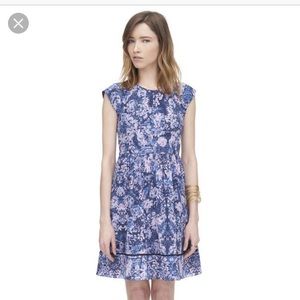 Rebecca Taylor Silk Navy Kiku Print Floral Dress